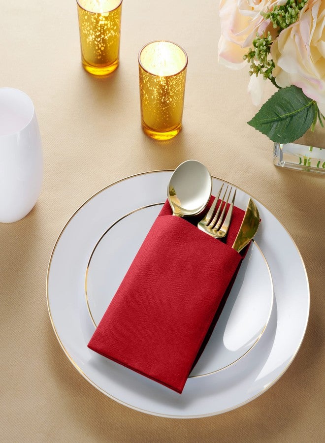 BloominGoods 50-Pack Disposable Linen-Feel Dinner Napkins with Built-in Flatware Pocket, BRIGHT RED Prefolded Cloth Like Paper Napkins For Christmas, Dinner, Wedding Or Party [Silverware NOT Included] - Image 2